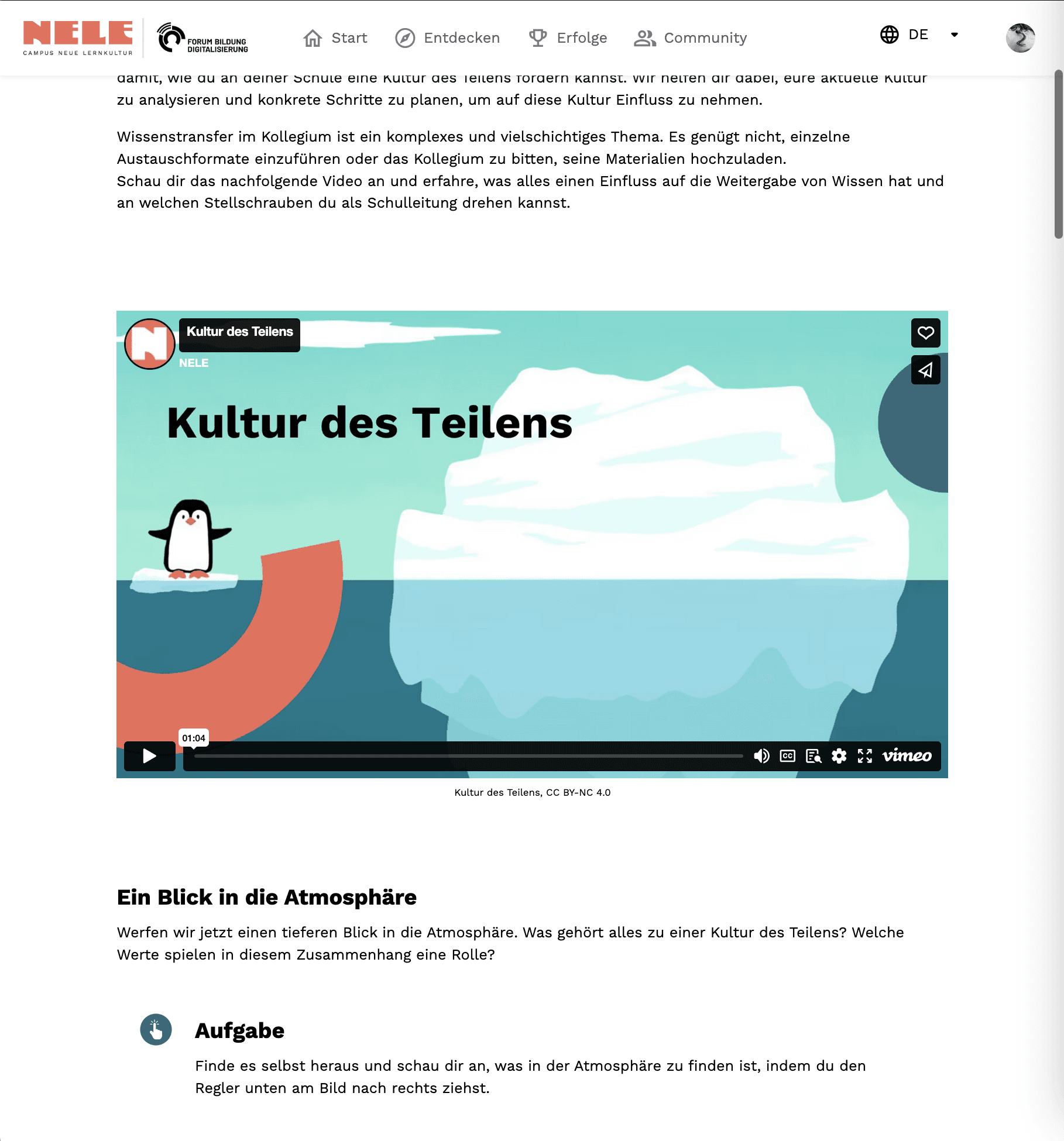 Screenshot der NELE-Lernplattform.